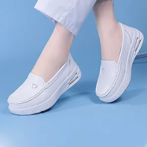 Breathable white air cushion nurse shoes with anti-slip thick sole for work comfort