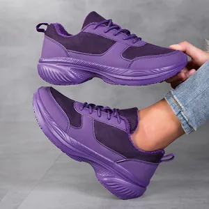 Fashionable purple women's platform sneakers with warm fleece lining and chunky sole