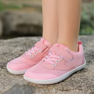 Breathable pink children's wide-toe barefoot sneakers for outdoor activities