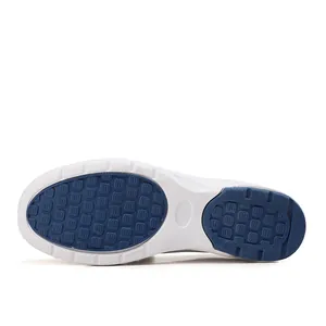 Detailed bottom view of white non-slip comfortable nurse work shoes with blue grip outsole