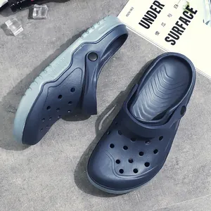 Stylish navy blue breathable clogs featuring thick anti-slip sole and versatile strap design