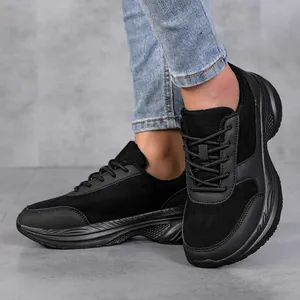 All-black stylish lightweight platform sneakers for women featuring a modern Korean design