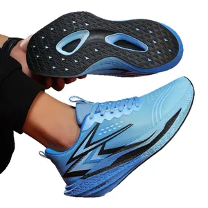 Professional blue carbon plate running shoes for boys with shock-absorbing foam sole