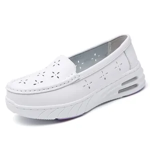 White breathable nurse shoes with air cushion and star hollow design