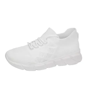 Breathable white flyknit women's casual sneakers with lightweight shock-absorbing sole