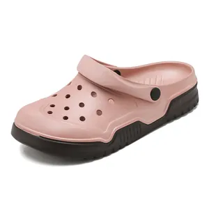 Stylish pink two-wear garden clogs with thick anti-slip soles for daily outdoor wear.