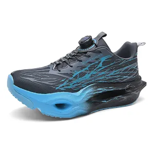 Professional carbon plate running shoe with rotary dial buckle and blue cushioning sole.