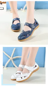 Hochwertige Leder-Sandalen für Damen mit Lochmuster in Dunkelblau und in Weiß