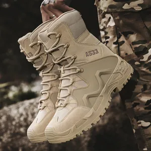 Men's High-Top Tactical Boots Nylon Suede Outdoor Hiking Combat Training Boots Anti-slip Wear-resistant Desert Military Boots