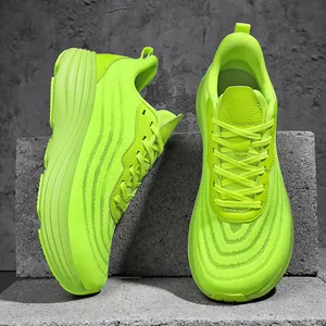 Chaussures de course légères pour hommes en vert néon vif, confortables et respirantes