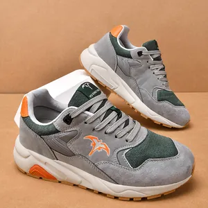 Lightweight men's grey casual sneakers with hidden 8cm height increase and mesh detail.
