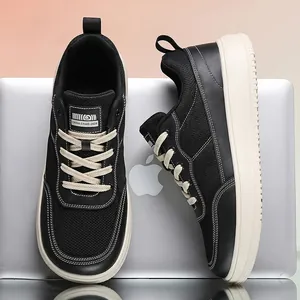 Unisex wide-fit black sneakers featuring breathable mesh upper and cream platform soles