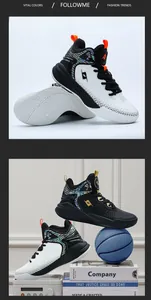 Professional men's high-top basketball sneakers displayed with lifestyle props.