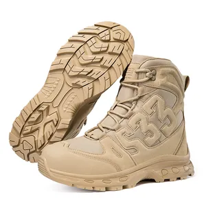 Taktische khakifarbene Kampfstiefel für Herren, wasserdichte Wanderschuhe mit Gummisohle.