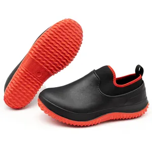 Chaussures de chef en EVA noir et orange antidérapantes avec design imperméable bas