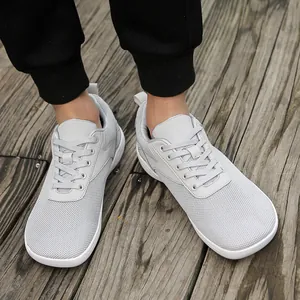 Breathable flyknit wide toe barefoot sneakers in light gray for men and women