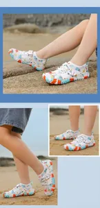 Quick-dry water shoes for kids shown being worn on a sunny beach during summer outdoor fun