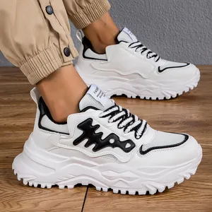 Sneakers Chunky da Uomo Moda Traspirante Suola Spessa Scarpe da Corsa a Spina di Pesce in Pelle Sintetica Tessuto Scarpe Sportive Casual