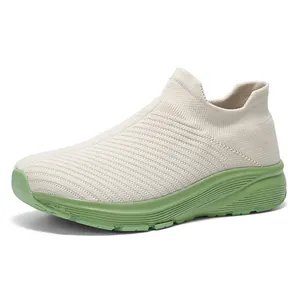 Unisex Breathable Flyknit Walking Shoes Wide Toe Slip On Sock Sneakers Thick Sole Casual Sport Shoes For Men Women
