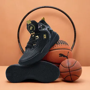 Professional high-top basketball shoes for men in black and gold design