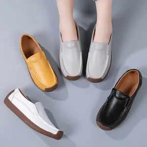 Comfortable casual women's genuine leather loafers in multiple colors with flat soles