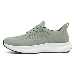 Detail of breathable flyknit mesh and cushioning sole on wide-toe men's running shoes