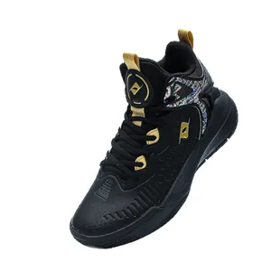 Men's high-top basketball shoes in black and gold with shock-absorbing anti-slip sole