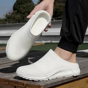 Breathable white fly-knit slip-on sneakers for men featuring a lightweight soft sole