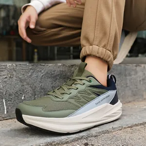 Chaussures de Course à Bout Large pour Hommes Femmes Maille Respirante Patchwork en Cuir Synthétique Semelle Épaisse Baskets de Sport de Jogging Grande Taille