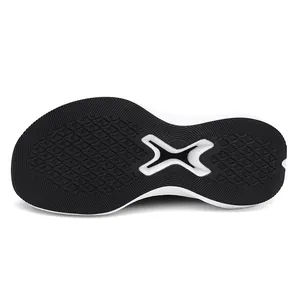 Close-up of the durable black rubber anti-slip outsole of men's wide-toe running shoes
