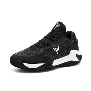 Atmungsaktive Herren-Basketballschuhe in Schwarz-Weiß mit stoßdämpfender Sohle.