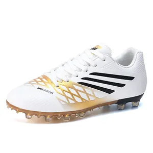Robuste weiß-goldene Fußballschuhe für Jugendliche mit Stollen und bequemer niedriger Passform