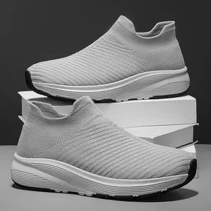 Breathable fly-knit slip-on sock sneakers with lightweight thick soles for casual wear