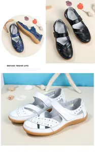 Detailansicht von Damen-Leder-Sandalen in den Farben Weiß, Schwarz und Blau