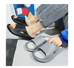 Sporty non-slip slides with breathable side cut-outs and thick cushioned soles