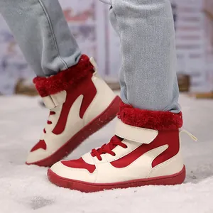 Botas de nieve de invierno para niños con forro de piel sintética roja y antideslizante