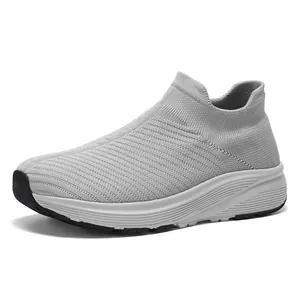 Comfortable grey breathable mesh slip-on sock sneaker for men and women, casual style