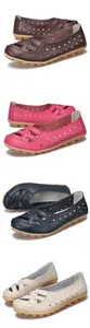 Weiche hohle Leder-Loafer für Damen mit Gummisohlen in vier verschiedenen Farben