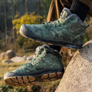 Men Waterproof Snow Boots Winter Outdoor Camouflage High Top Cotton Shoes Warm Faux Fur Lined Non-slip Sport Boots