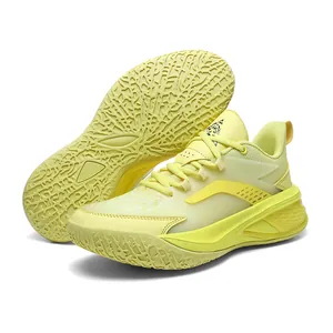 High-performance yellow mid-top basketball shoes for men with textured anti-slip grip sole