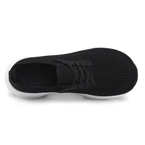 Top view of premium men's wide-toe running shoes with black breathable knit mesh upper