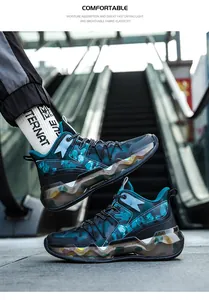 Detailansicht modischer Camouflage-Basketballschuhe mit Dämpfungssohle und atmungsaktivem Stoff