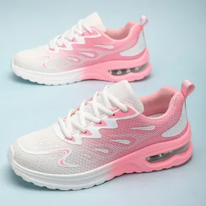 Women's Flyknit Running Shoes Breathable Mesh Gradient Color Air Cushion Casual Fashion Sneakers Lightweight Sport Footwear