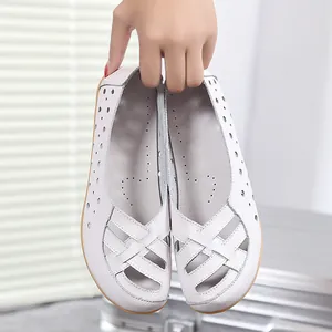 Damen Leder Slipper Ausgeschnitten Atmungsaktiv Vogelnest Freizeitschuhe Spaltleder Komfort Moccasins Rutschfeste Mutter Schuhe