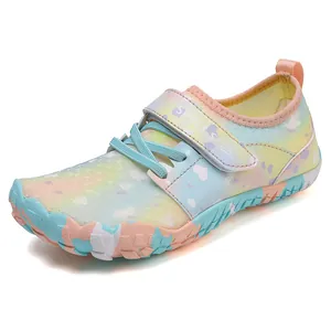 Vibrant rainbow children's quick-drying water shoes with heart patterns for beach and stream