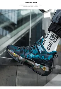 Detailaufnahme eines stylischen Basketballschuhs für Herren mit Dämpfung und Mesh