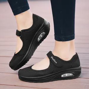 Damen Luftkissen Wanderschuhe Atmungsaktives Mesh Ausschnitt Slip On Sneaker Für Ältere Mütter Lässig Leicht Sportliche Loafer