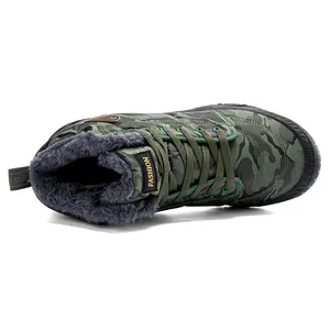 Men's camouflage waterproof snow boots with warm faux fur lining and high-top design