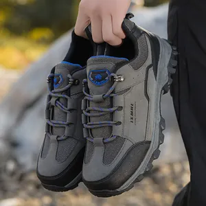 Men's waterproof outdoor hiking shoes with durable anti-slip soles in grey and black