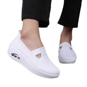 Weiße, atmungsaktive Mesh-Plateaustiefel mit Luftkissen für Damen, bequemer Laufstil